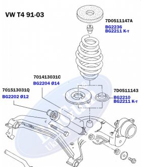 Комплект проставок задньої пружини (верх низ), VW T4, 91-03 BELGUM PARTS BG2211 (фото 1)