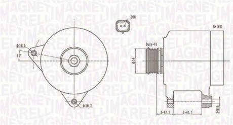 ALTERNATOR 12V CITROEN C4/C5/C8/PEUGEOT 307/407/807 1.8/2.0 16V 2004 -> SZT MAGNETI MARELLI 063731914010 (фото 1)