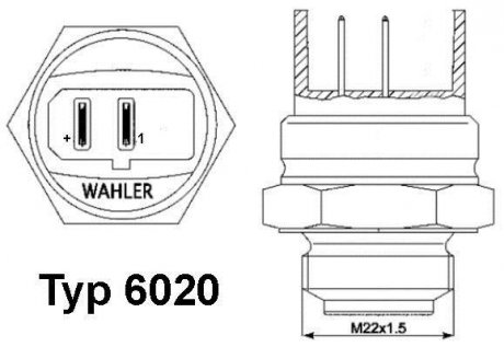 Термовимикач вентилятора радіатора, Термовимикач вентилятора радіатора WAHLER 602095D (фото 1)
