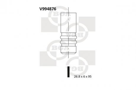 Клапан IN (26.8x6x95) Fiat Doblo 1.4 10-/Opel Combo 1.4 12- BGA V994876 (фото 1)