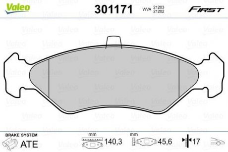 Колодки гальмівні FORD P. FIESTA 89-97 BEZ CZUJNIKA Valeo 301171