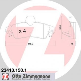Гальмівні колодки, дискове гальмо (набір) ZIMMERMANN 234101501