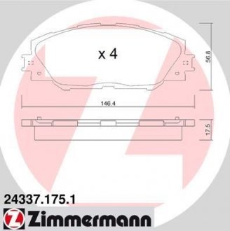 Комплект гальмівних колодок ZIMMERMANN 243371751 (фото 1)