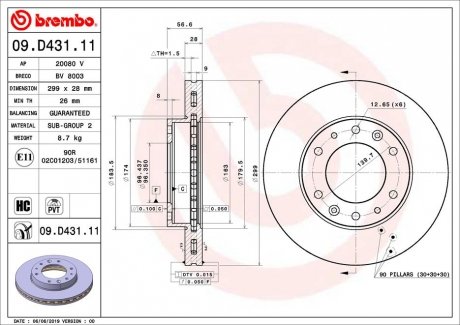 TARCZA HAMULCOWA PRZOD BREMBO 09D43111