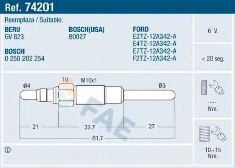 Свічка розжарювання FAE 74201 (фото 1)