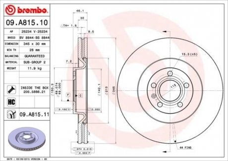 Гальмівний диск BREMBO 09A81511 (фото 1)