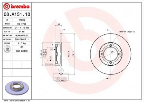 Гальмівний диск BREMBO 08A15110 (фото 1)