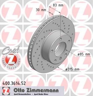 Гальмівний диск ZIMMERMANN 400361452 (фото 1)