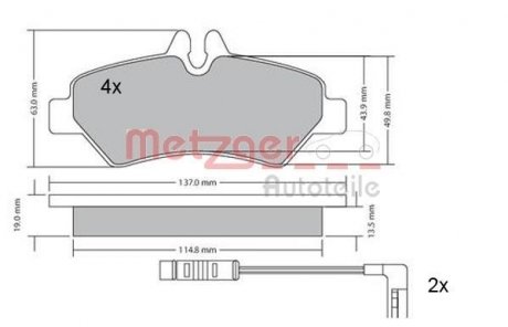 Колодки тормозные (задние) MB Sprinter 209-319 CDI/VW Crafter 30-35 06- METZGER 1170037