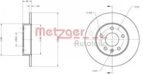 Диск тормозной (задний) Opel Combo 1.7 04- (264x10) METZGER 6110102 (фото 1)