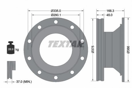 Гальмівний диск 375mmx45mm SCHMITZ 19,5" вент TEXTAR 93308800 (фото 1)