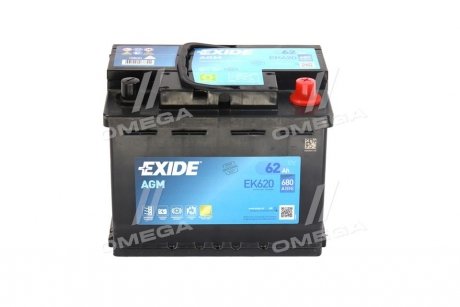 Акумуляторна батарея 62Ah/680A (242x175x190/+R/B13) (Start-Stop AGM) EXIDE EK620 (фото 1)
