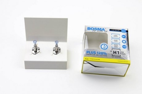 Автолампа H1 PLUS 120% 12V 55W P14,5S Упаковка 2шт BOSMA 5479