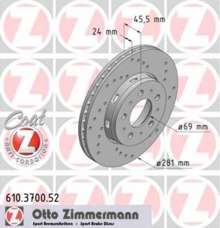 Гальмівний диск ZIMMERMANN 610370052