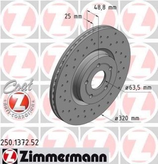 Гальмівний диск передній ZIMMERMANN 250137252 (фото 1)