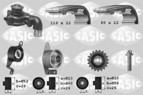 Насос води + комплект зубчатого ремня SASIC 3906011