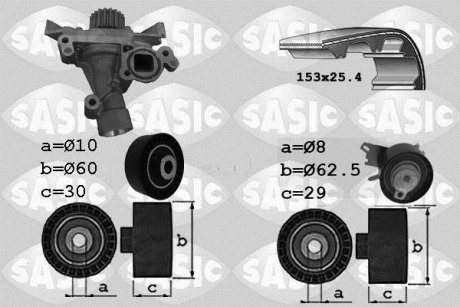 Насос води + комплект зубчатого ремня SASIC 3900028