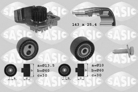 Насос води + комплект зубчатого ремня SASIC 3900025