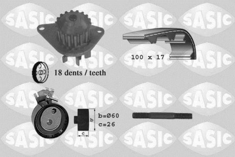 Насос води + комплект зубчатого ремня SASIC 3900002