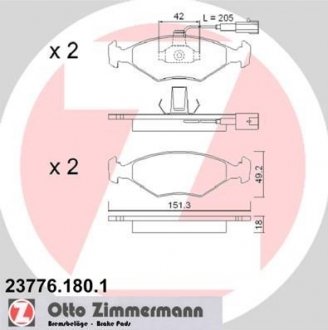 Гальмівні колодки, дискове гальмо (набір) ZIMMERMANN 237761801