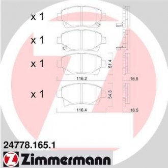 Гальмівні колодки, дискове гальмо (набір) ZIMMERMANN 247781651