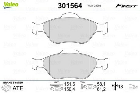 Колодки гальмівні FORD P. FIESTA/FUSION 95-08 BEZ CZUJNIKA Valeo 301564