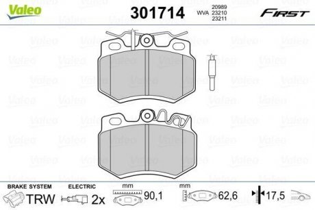 Колодки гальмівні CITROEN P. AX/ZX 91-97 Valeo 301714