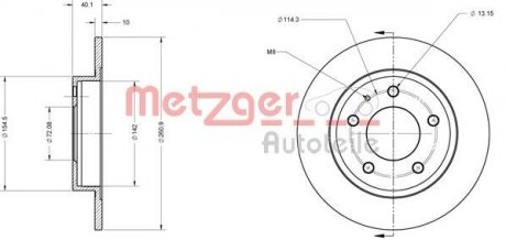 Диск гальмівний (задній) Mazda 626 91-02/Premacy 99-05 (261x10) METZGER 6110131 (фото 1)