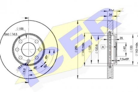 Диск гальмівний (передній) Opel Astra 98-09 (255.9x23.9) ICER 78BD78792