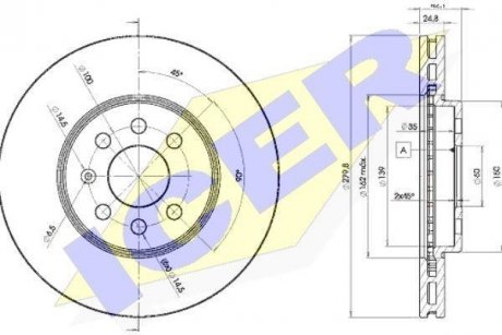 Диск гальмівний (передній) Opel Astra H 04-14 (280x25) (вент.) ICER 78BD90012