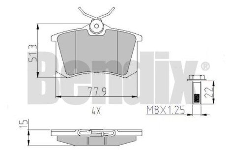 КОЛОДКИ ТОРМОЗНЫЕ CITROEN BERLINGO 96> ЗАД БЕЗ ДАТЧИКА Bendix 510106