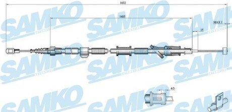 Трос ручного гальма.r. S40 /P/ 1615/1470 SAMKO C0917B