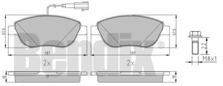 КОЛОДКИ ТОРМОЗНЫЕ FIAT DOBLO 09> ПЕРЕД 2-ДАТЧИКА Bendix 510883