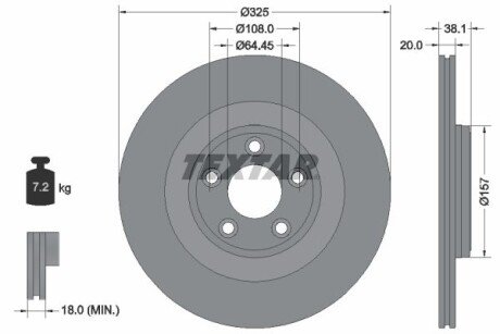Диск гальмівний задн Лів/Прав JAGUAR F-TYPE 2.0/3.0/5.0 10.12- TEXTAR 92319905