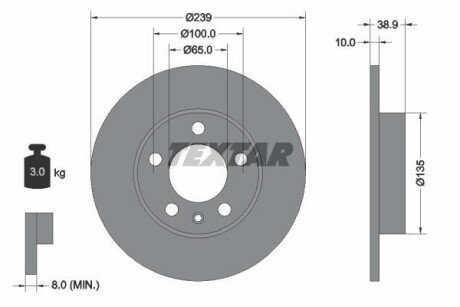 Диск гальмівний задн Лів/Прав VW GOLF III, PASSAT B3/B4 2.9 01.94-04.99 TEXTAR 92088700
