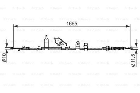 Трос стояночного гальма задн Прав (1665мм) TOYOTA URBAN CRUISER, YARIS 1.0-1.8 08.05-03.16 BOSCH 1987482440