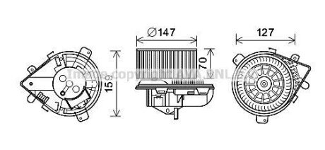Вентилятор салону CITROEN EVASION, JUMPY I, FIAT SCUDO, ULYSSE, LANCIA ZETA, PEUGEOT 806, EXPERT 1.6-2.1D 06.94-12.06 AVA COOLING PE8393
