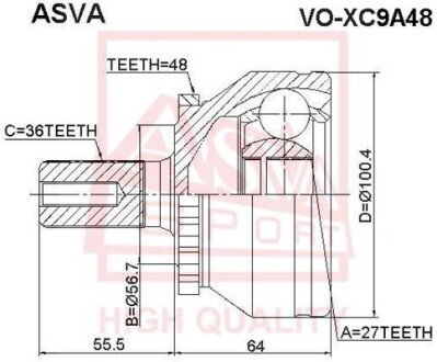 ШРУС ЗОВНІШНІЙ 27X56.7X36 (VOLVO XC90 2003-) ASVA VOXC9A48