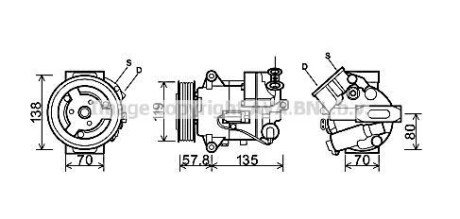 Компресор кондиціонера CHEVROLET CRUZE, MALIBU, ORLANDO, OPEL ASTRA J, ASTRA J GTC, INSIGNIA A, INSIGNIA A COUNTRY, SAAB 9-5 07.08- AVA COOLING OLAK496