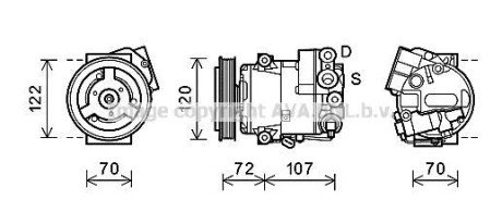 Компресор кондиціонера OPEL ASTRA J, ASTRA J GTC, MERIVA B 12.09-04.18 AVA COOLING OLAK595