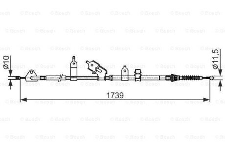 Трос стояночного гальма Прав (1739мм) SUBARU TREZIA TOYOTA VERSO S 1.3/1.33/1.4D 11.10- BOSCH 1987482566