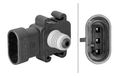 Датчик тиску у впускному колекторі (3 pin) BUICK ELECTRA, PARK AVENUE, REGAL, RIVIERA, CADILLAC SEVILLE, SRX, STS, XLR, HUMMER HUMMER H3, HUMMER H3T, PONTIAC BONNEVILLE 3.8/4.6/5.3 10.90- HELLA 6PP358152001